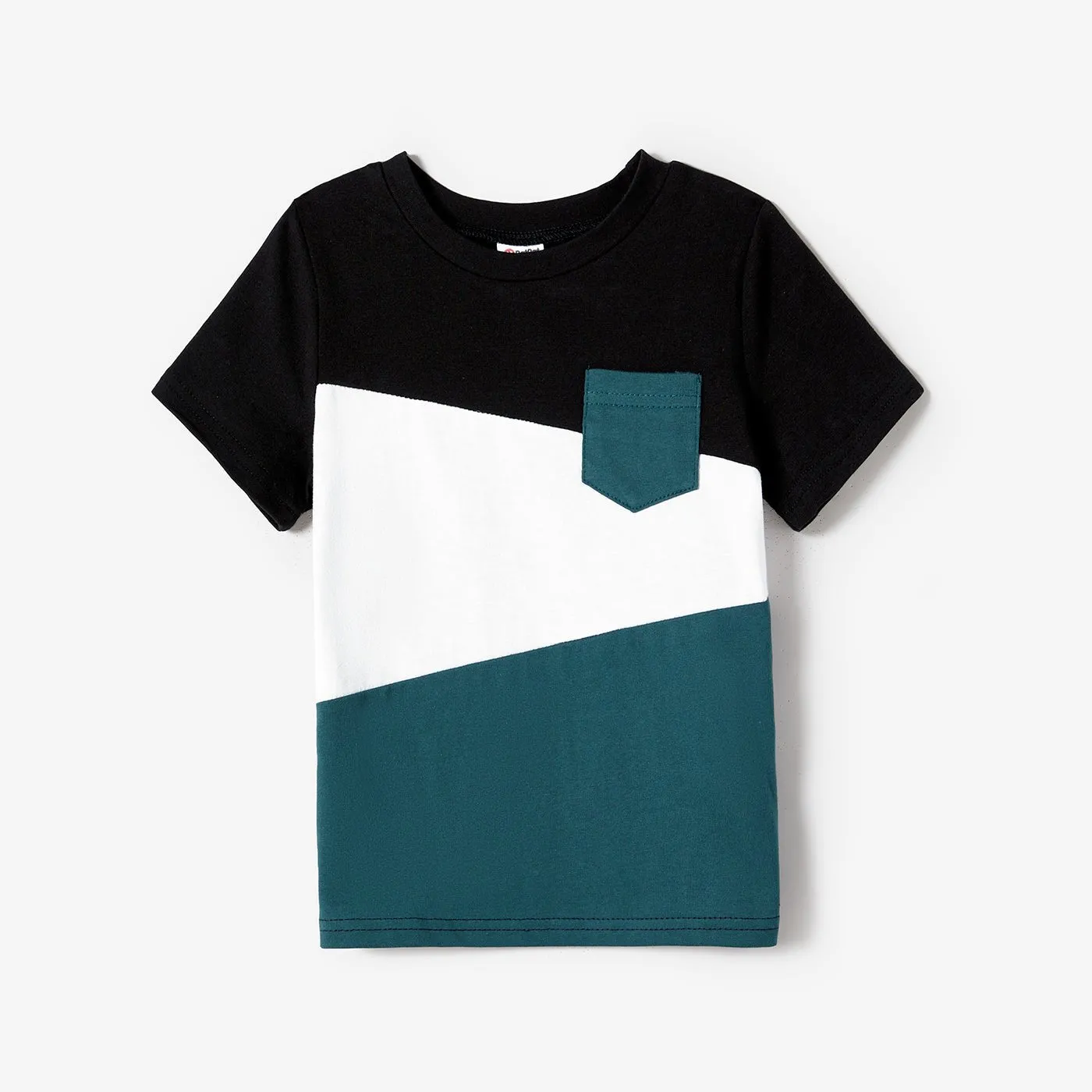 100% Cotton Family Matching Short-sleeve Belted Wrap Dresses and Color Block T-shirts Sets