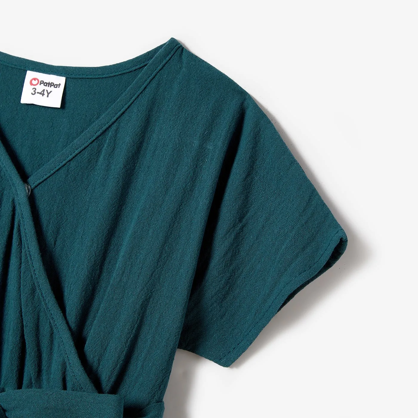 100% Cotton Family Matching Short-sleeve Belted Wrap Dresses and Color Block T-shirts Sets