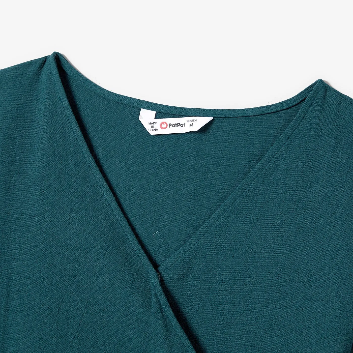 100% Cotton Family Matching Short-sleeve Belted Wrap Dresses and Color Block T-shirts Sets