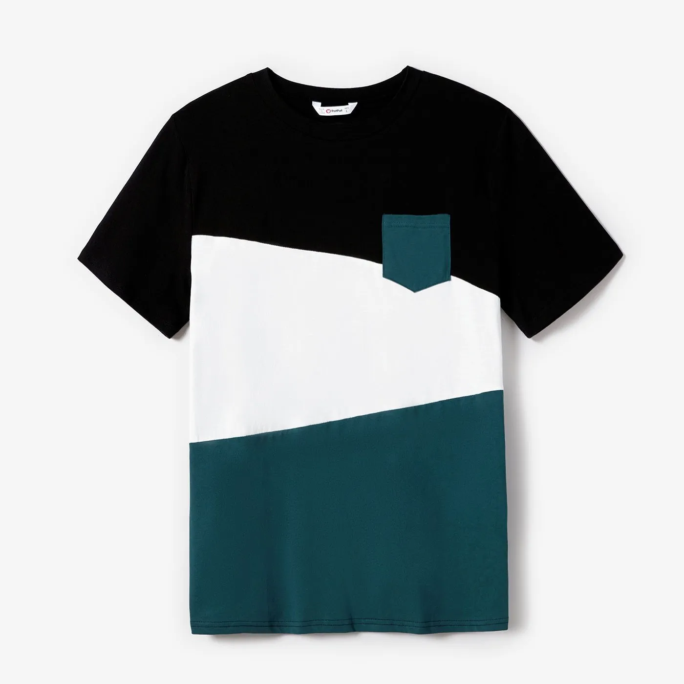 100% Cotton Family Matching Short-sleeve Belted Wrap Dresses and Color Block T-shirts Sets