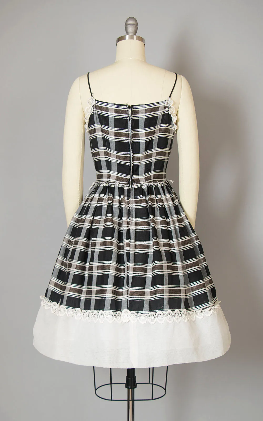 1950s Lace Trimmed Plaid Sundress | x-small