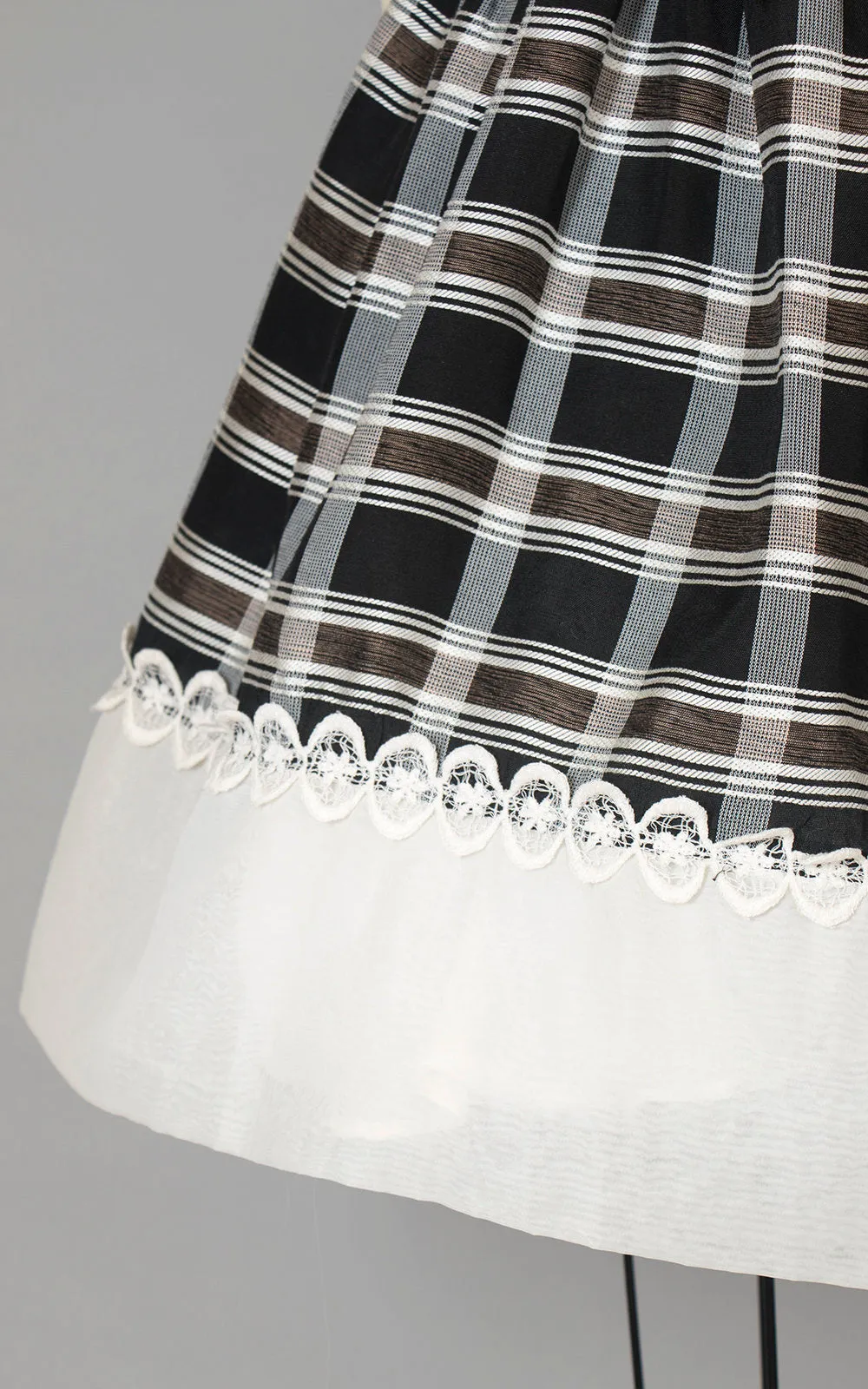 1950s Lace Trimmed Plaid Sundress | x-small