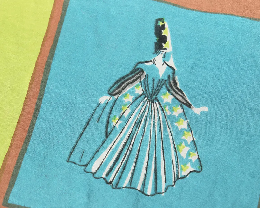 1960s Silk Royal Court Novelty Print Scarf