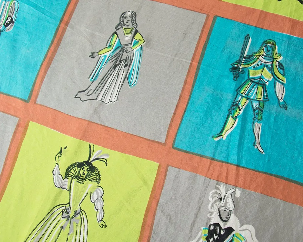 1960s Silk Royal Court Novelty Print Scarf
