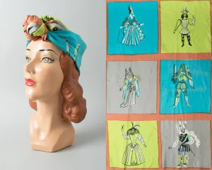 1960s Silk Royal Court Novelty Print Scarf