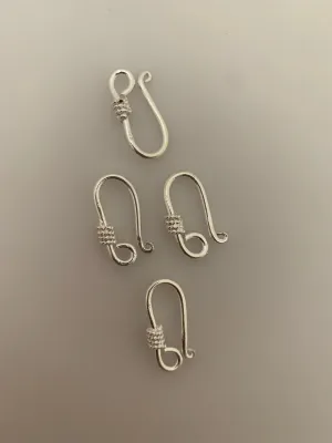4Pcs  Sterling Silver S Hook/ Clasp Fancy Designer S Hook  Size: 9mmX22mm | H1SS