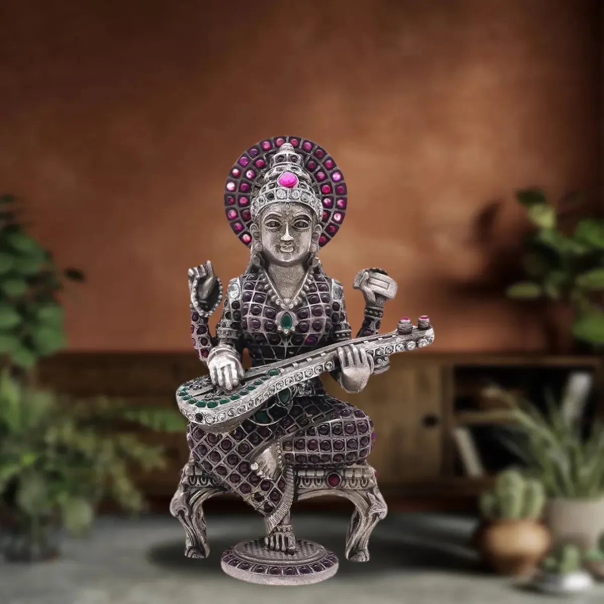 925 Silver Antique Purple Saraswati ji idol