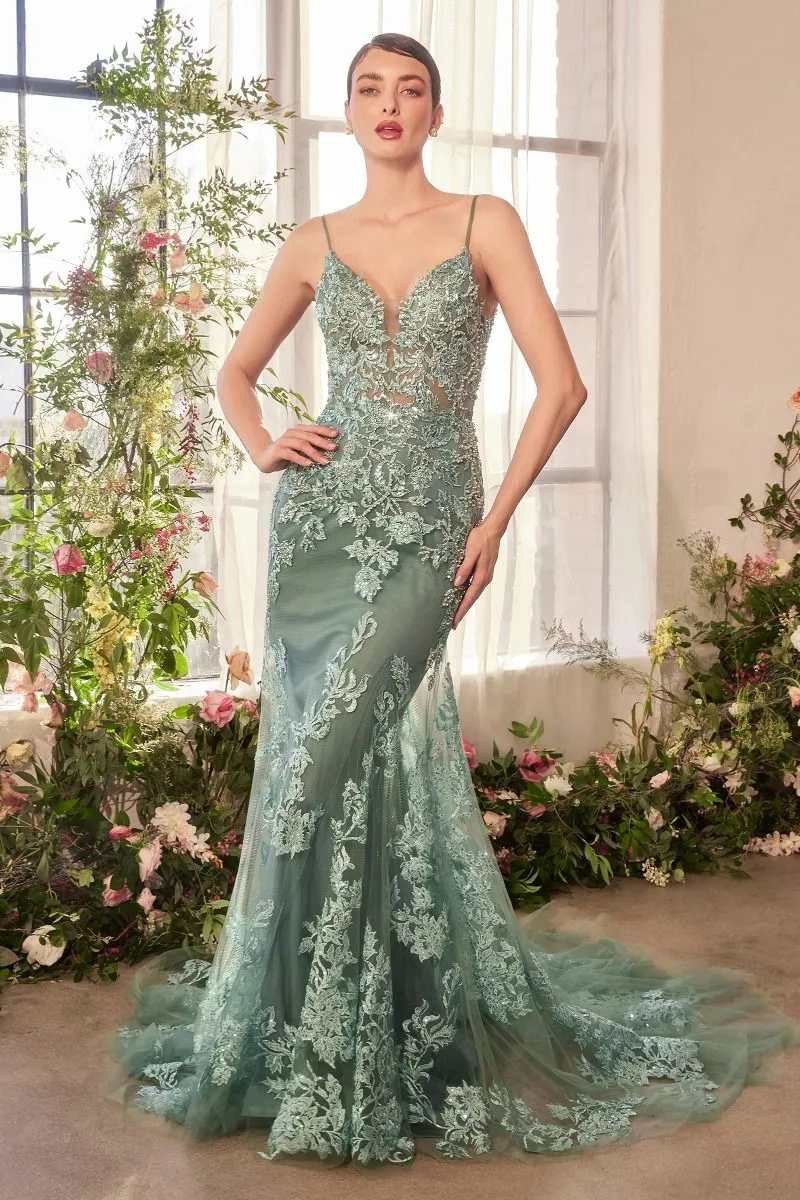 Andrea & Leo A1421 Lace Beaded Floral Mermaid Dress