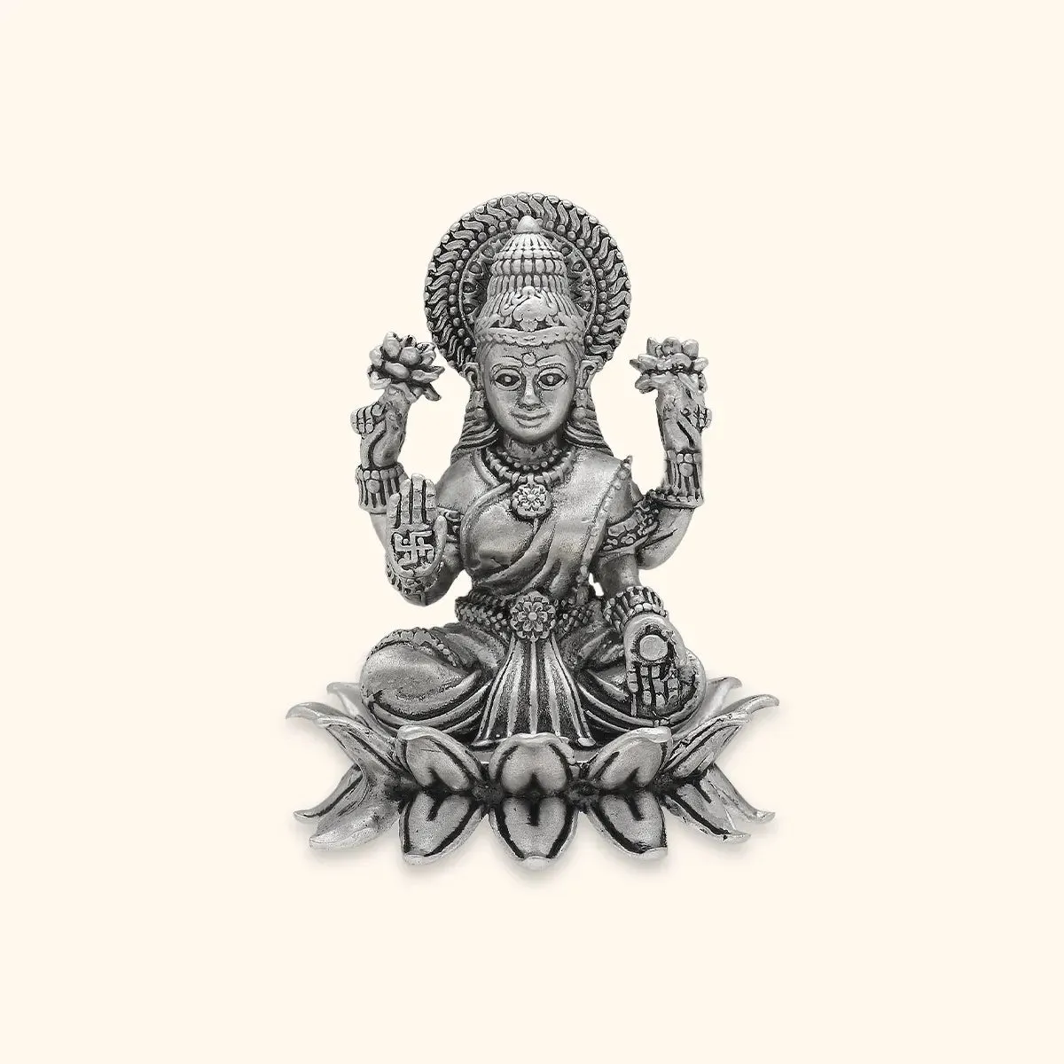 Antique 925 Silver Matte Lakshmi Idol