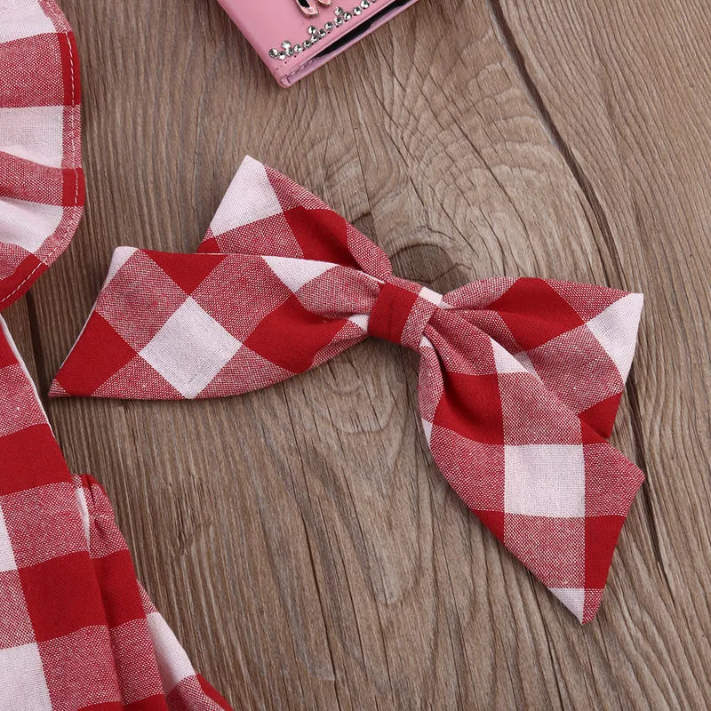 Baby Girl Plaid Gingham Romper Set - Red