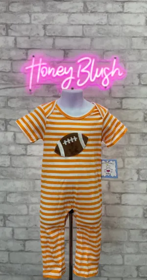 Boy's Orange Football Applique Romper