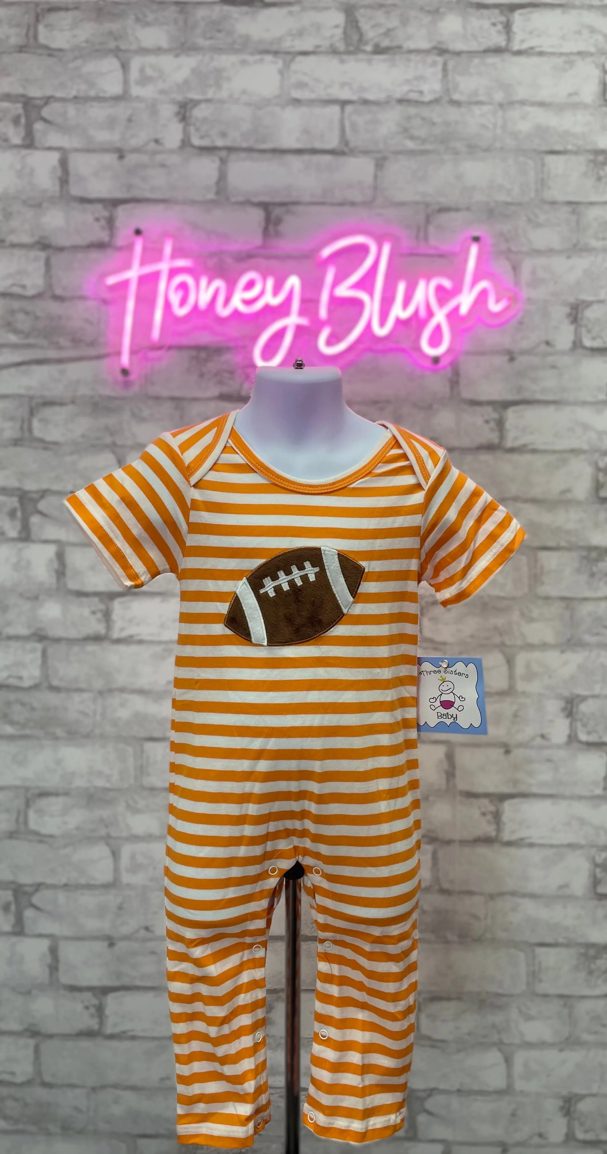 Boy's Orange Football Applique Romper