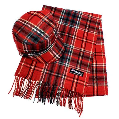 Classic Fashion Plaid Pattern Design Newsboy Hat and Soft Scarf Set