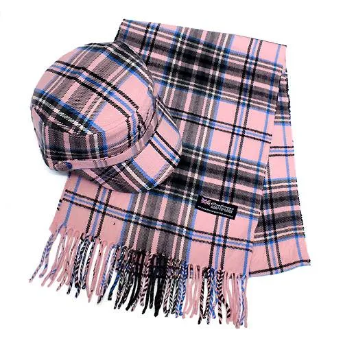Classic Fashion Plaid Pattern Design Newsboy Hat and Soft Scarf Set