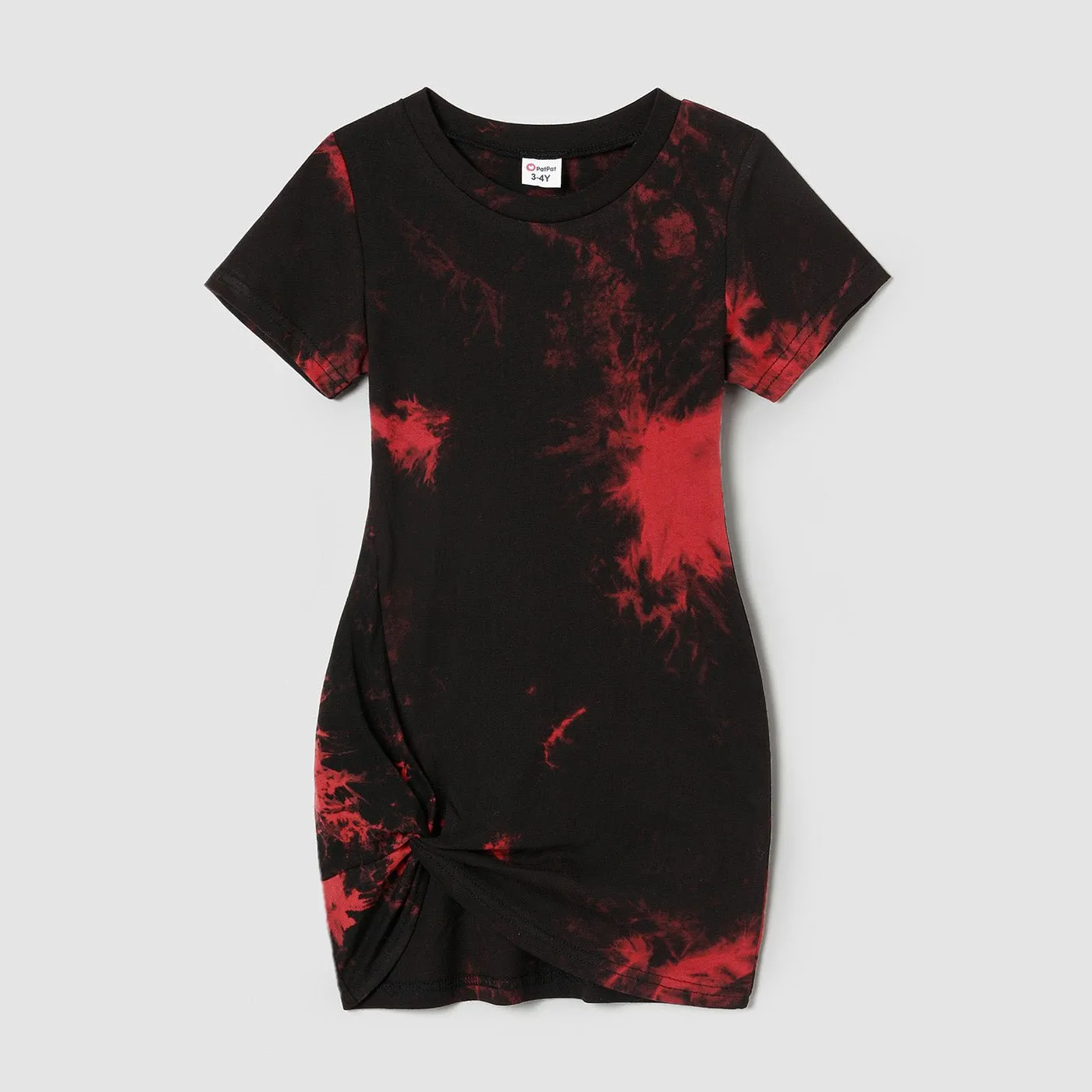 Family Matching 100% Cotton Short-sleeve Tie Dye Twist Knot Bodycon Dresses and T-shirts Sets