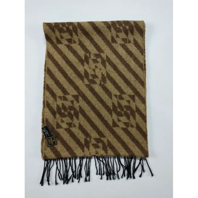 Fendi Zucca Print In Browns Logo Wool Angora Scarf