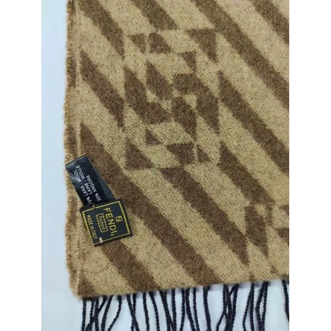 Fendi Zucca Print In Browns Logo Wool Angora Scarf