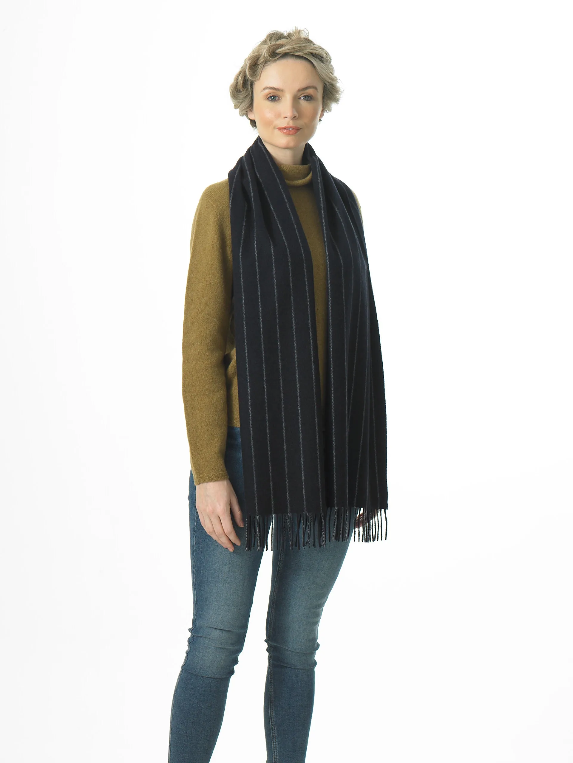 Joshua Ellis - Chalk Stripe Scarf Navy