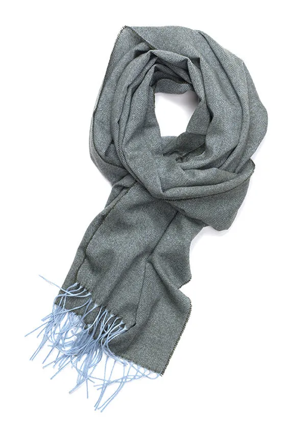 Joshua Ellis Herringbone 100% Cashmere Scarf Blue, Olive