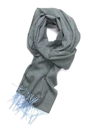 Joshua Ellis Herringbone 100% Cashmere Scarf Blue, Olive