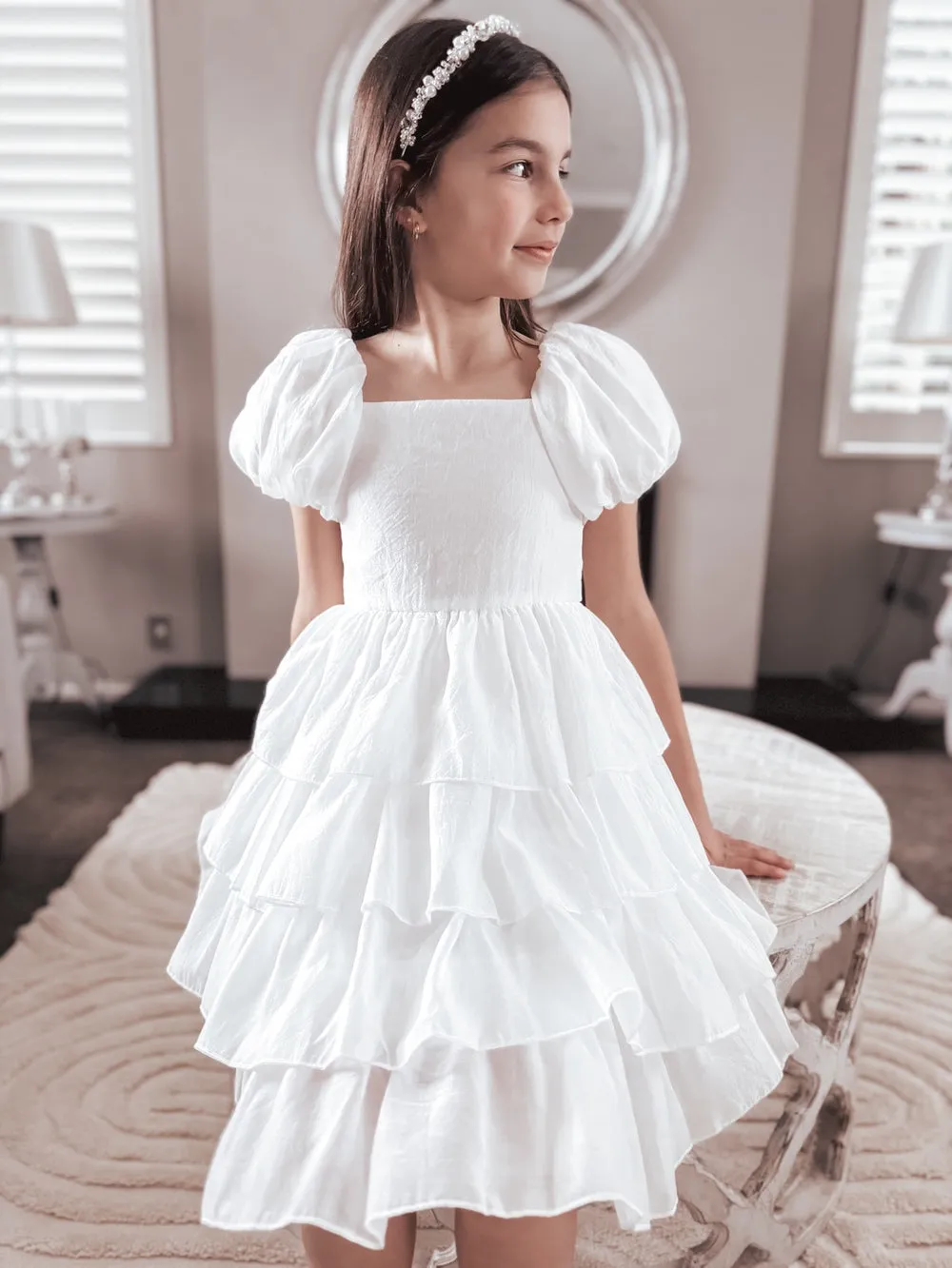 Josie Layered White Girls Dress