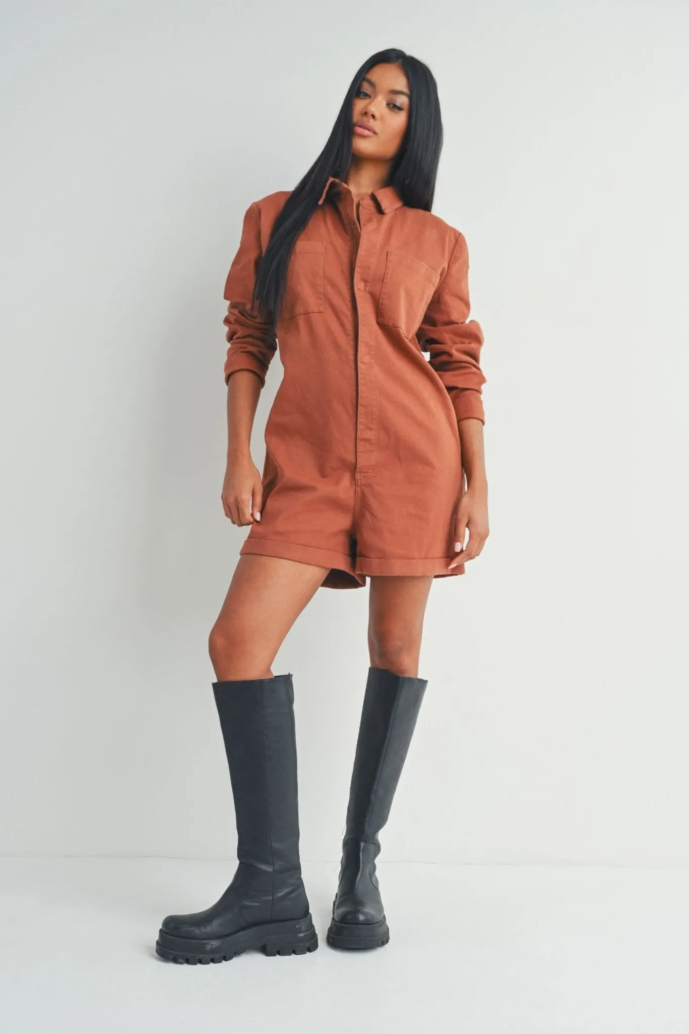 Long Sleeve Button-Up Romper