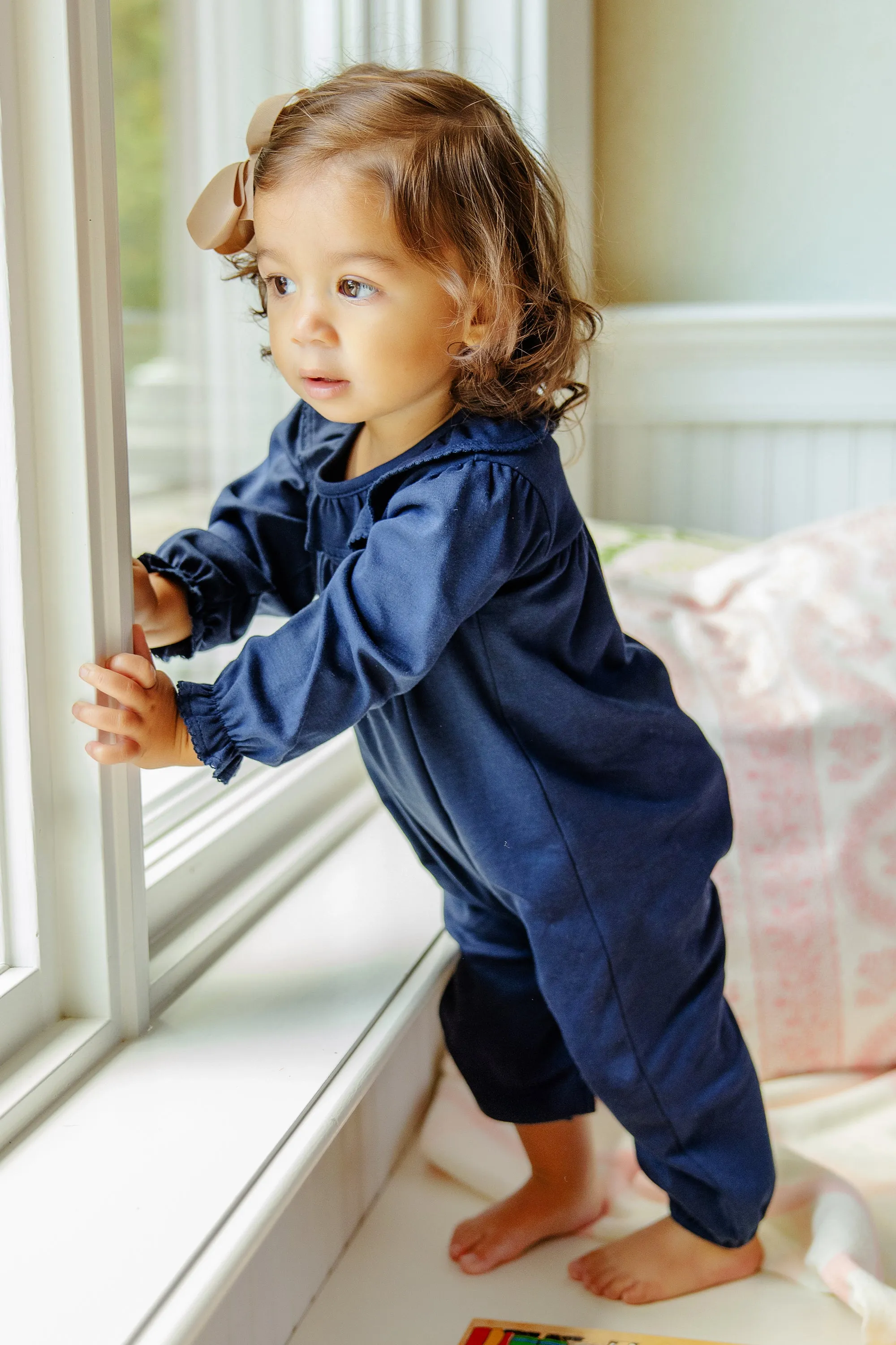 Long Sleeve Ramona Ruffle Romper - Nantucket Navy