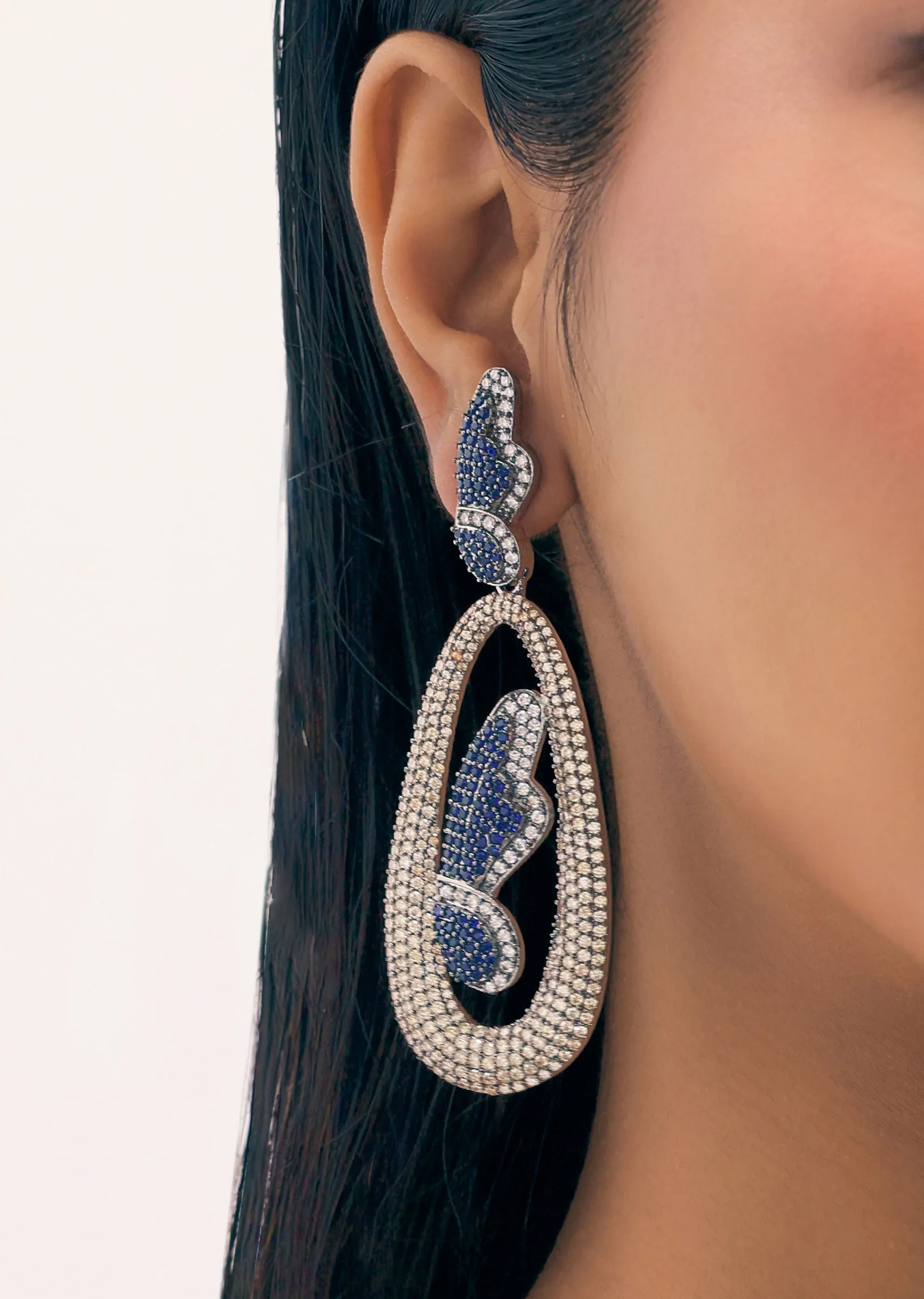 Multicolour Black Toned Diamond Dangler Earrings In Mix Metal
