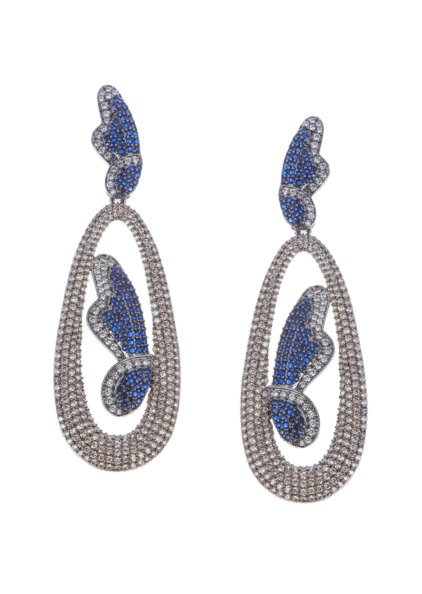 Multicolour Black Toned Diamond Dangler Earrings In Mix Metal