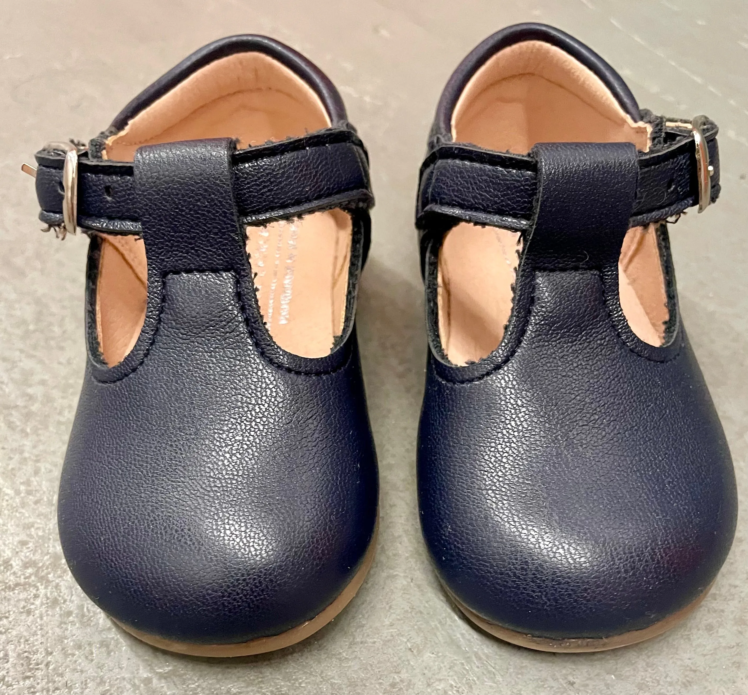 Navy Leather T-Straps
