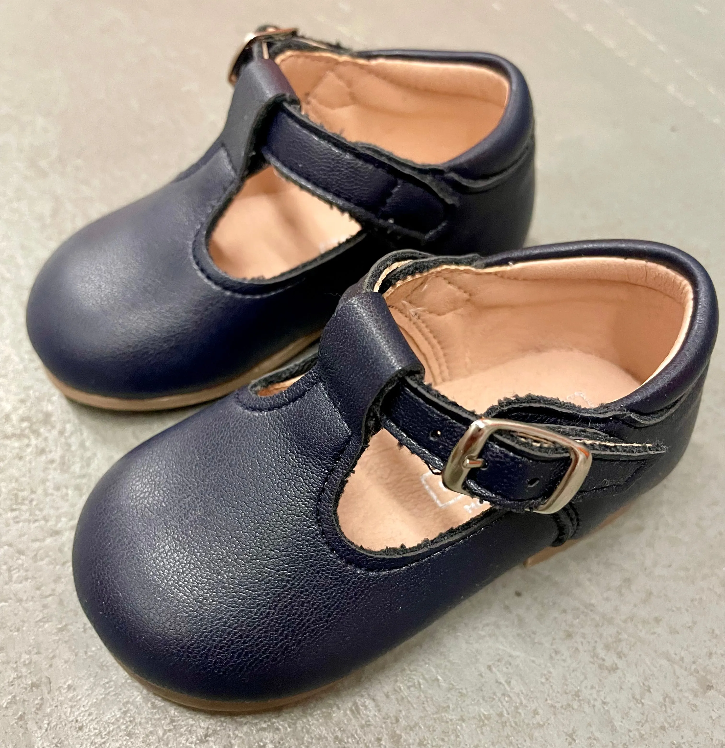 Navy Leather T-Straps
