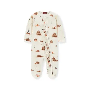 Organic Ruffle Zipper Footed Romper - Sandcastles