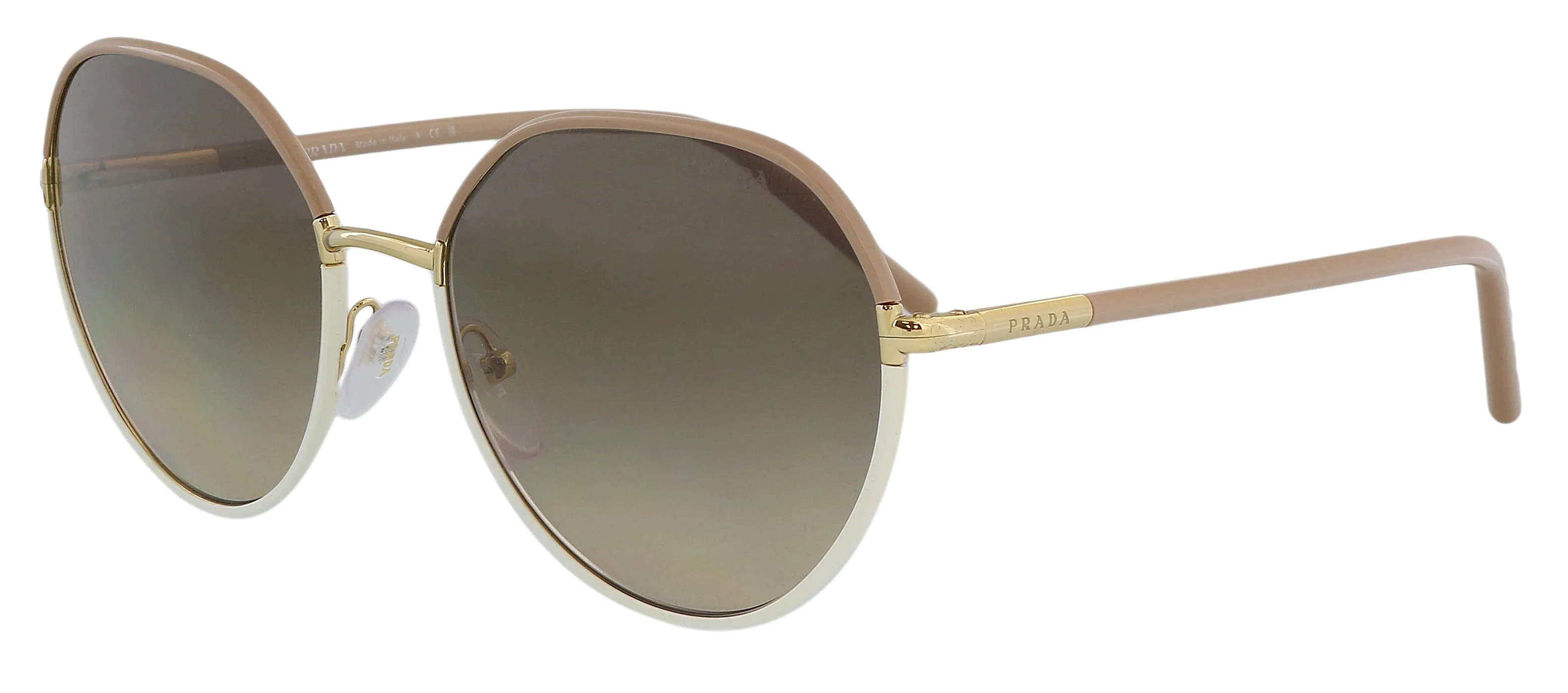 Prada 0PR 65XS 09G3D058 Full Rim Beige Ivory Round Sunglasses