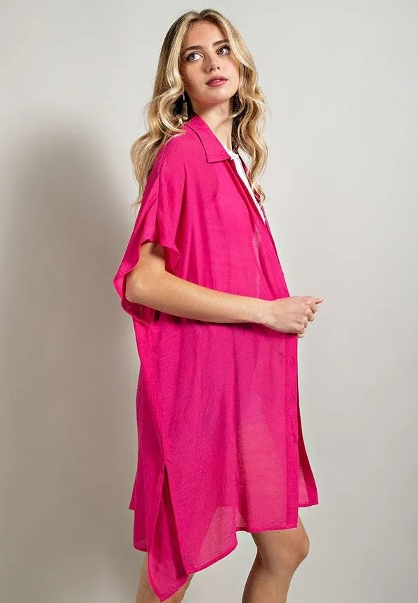 Sheer Button Down Shirt Dress