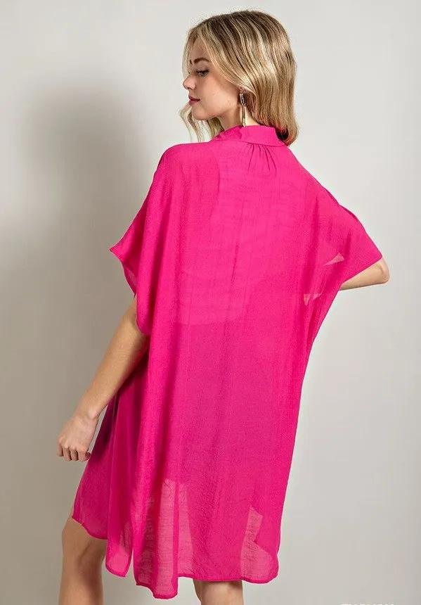 Sheer Button Down Shirt Dress