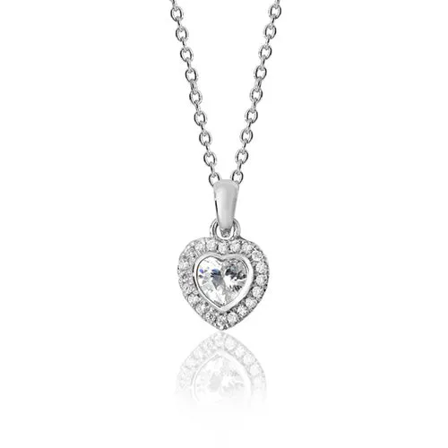 Silver & Co London Sterling Silver Heart Cubic Zirconium Cluster Necklace