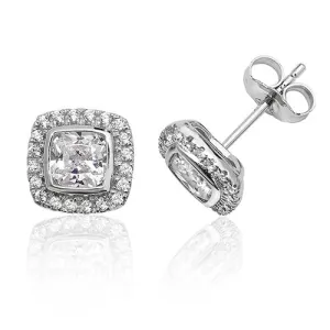 Silver & Co London Sterling Silver Square Cubic Zirconium Stud Earrings.