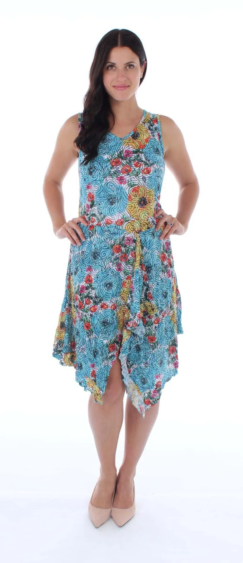 Sleeveless Floral Crinkle Dress
