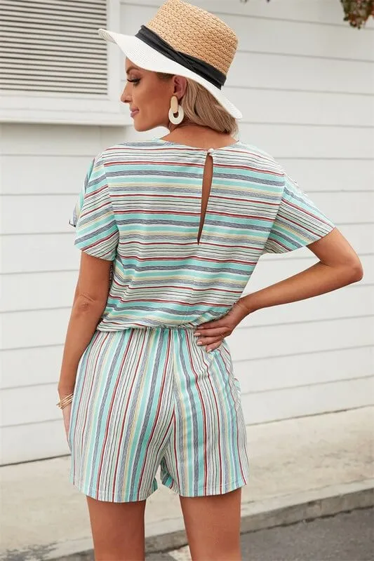 Striped Short Sleeve Romper