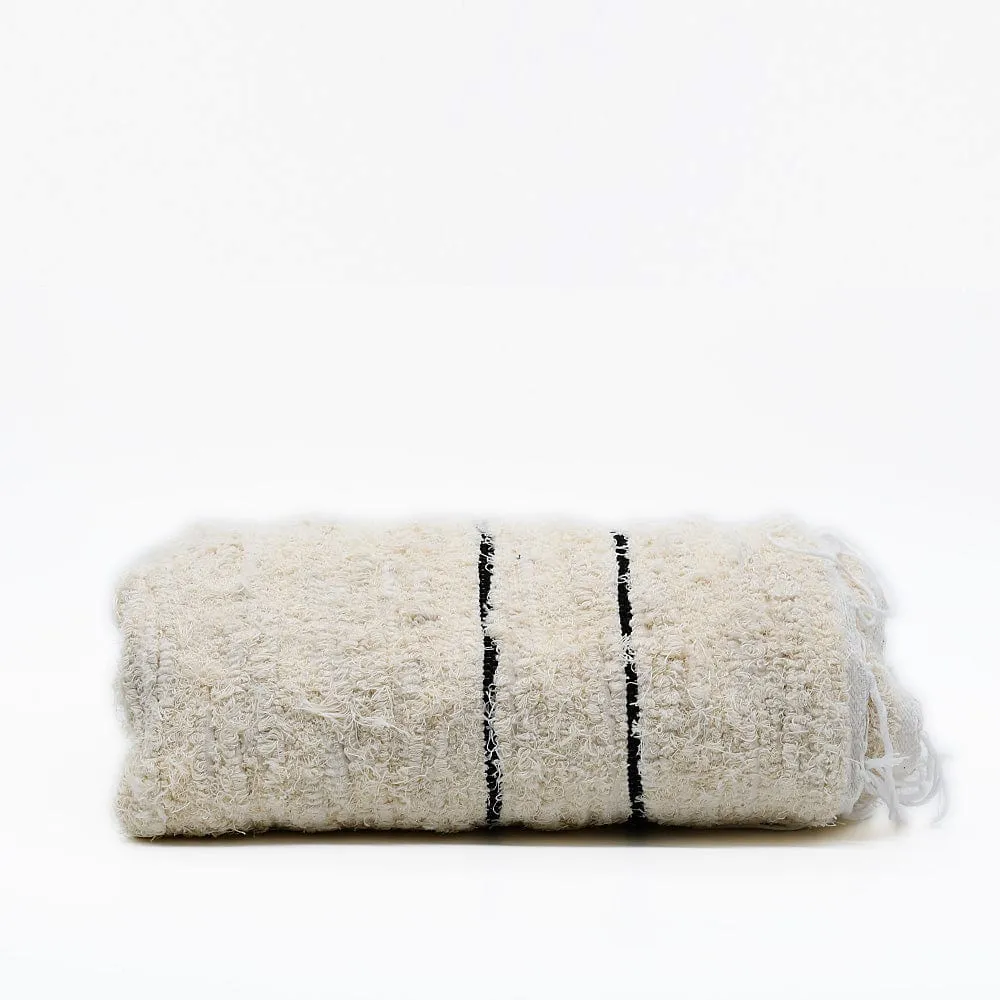 Tapis artisanal rayé - Écru et noir