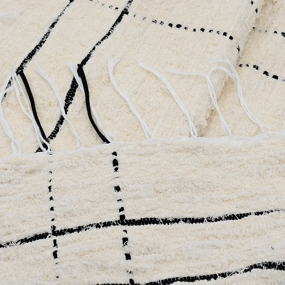 Tapis artisanal rayé - Écru et noir