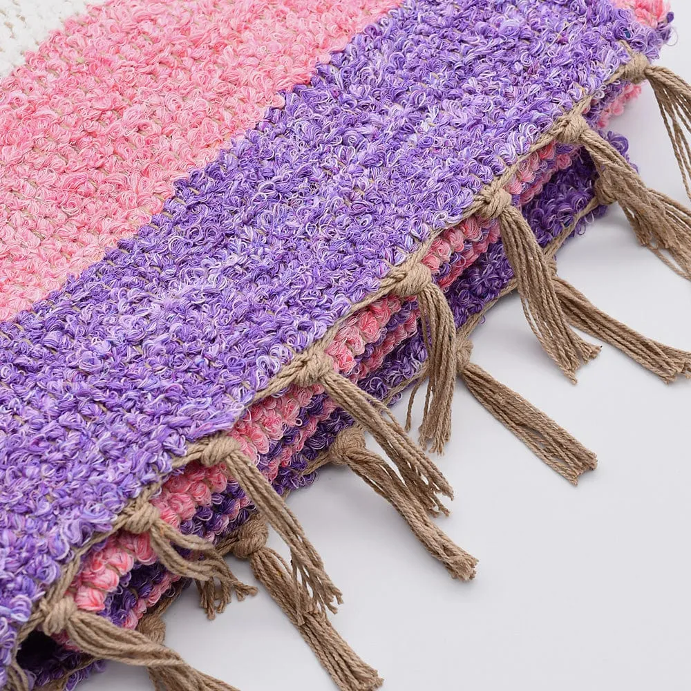 Tapis Artisanal rayé - Rose. violet. beige