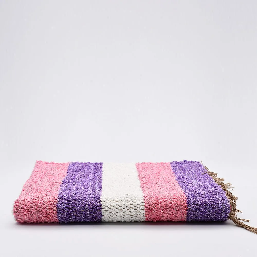 Tapis Artisanal rayé - Rose. violet. beige