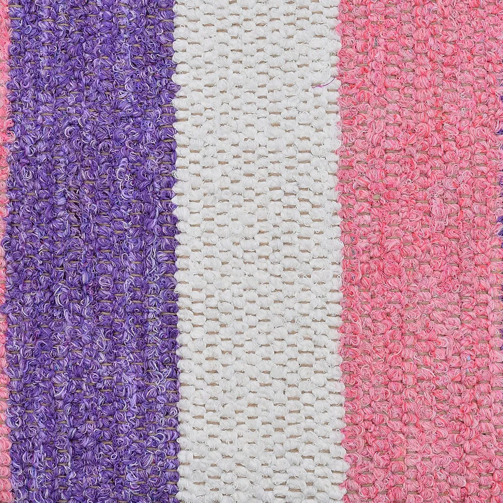 Tapis Artisanal rayé - Rose. violet. beige