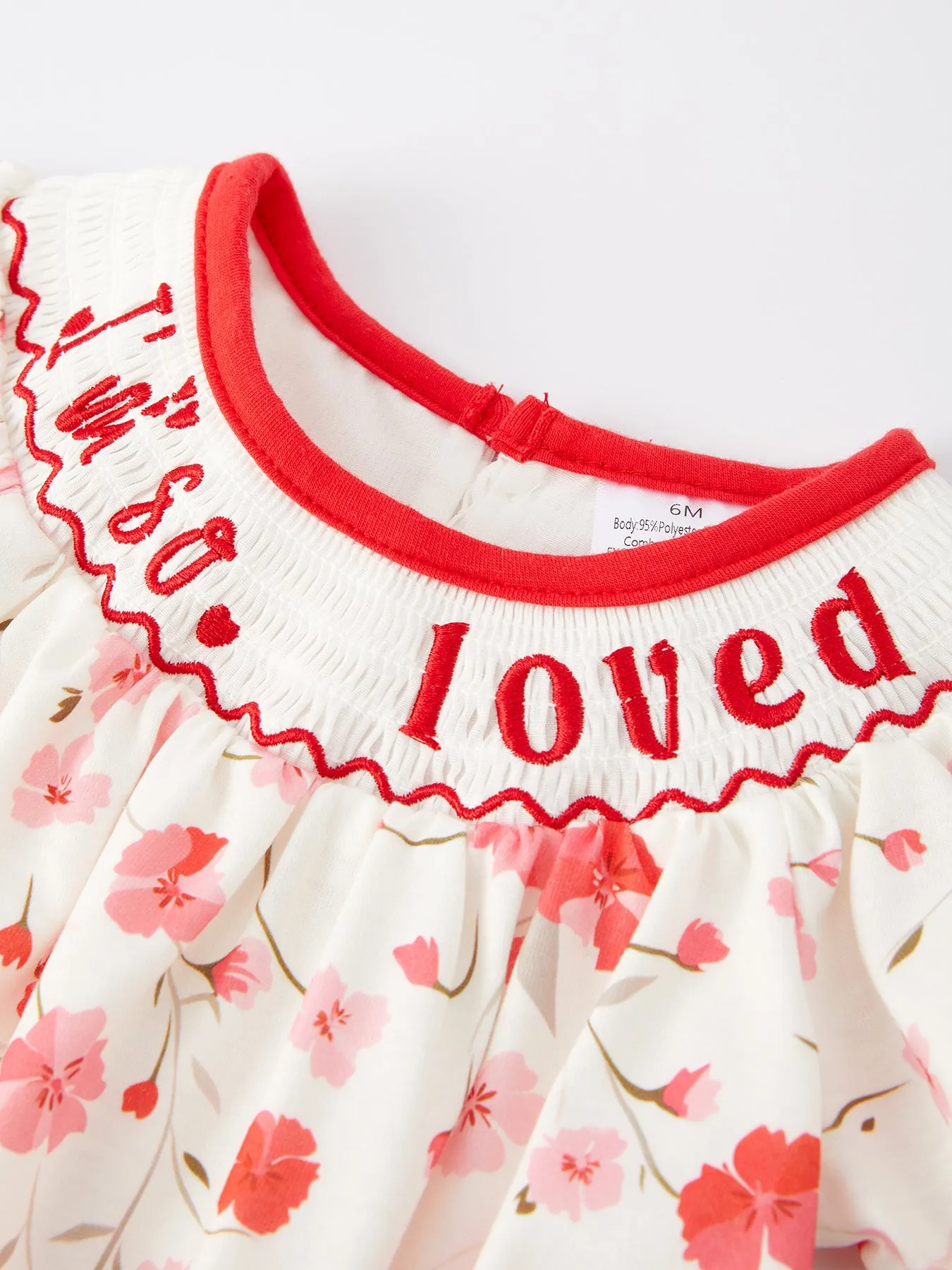 Valentine's Day "I'm so loved‘’Smocking Embroidered Girls Romper